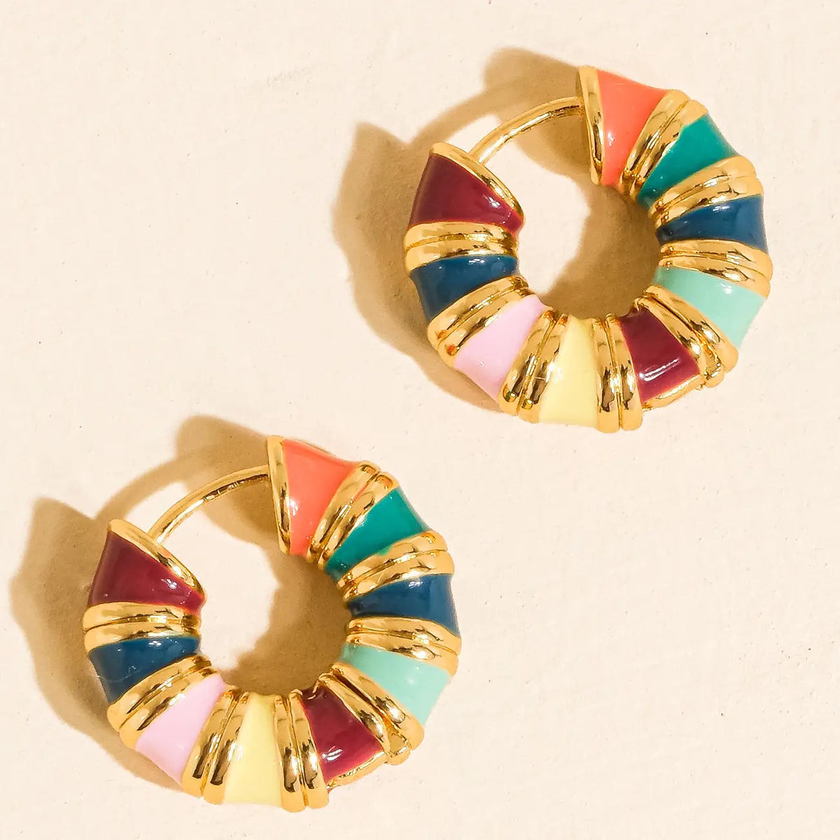 Rainbow Enamel Hoop Earrings