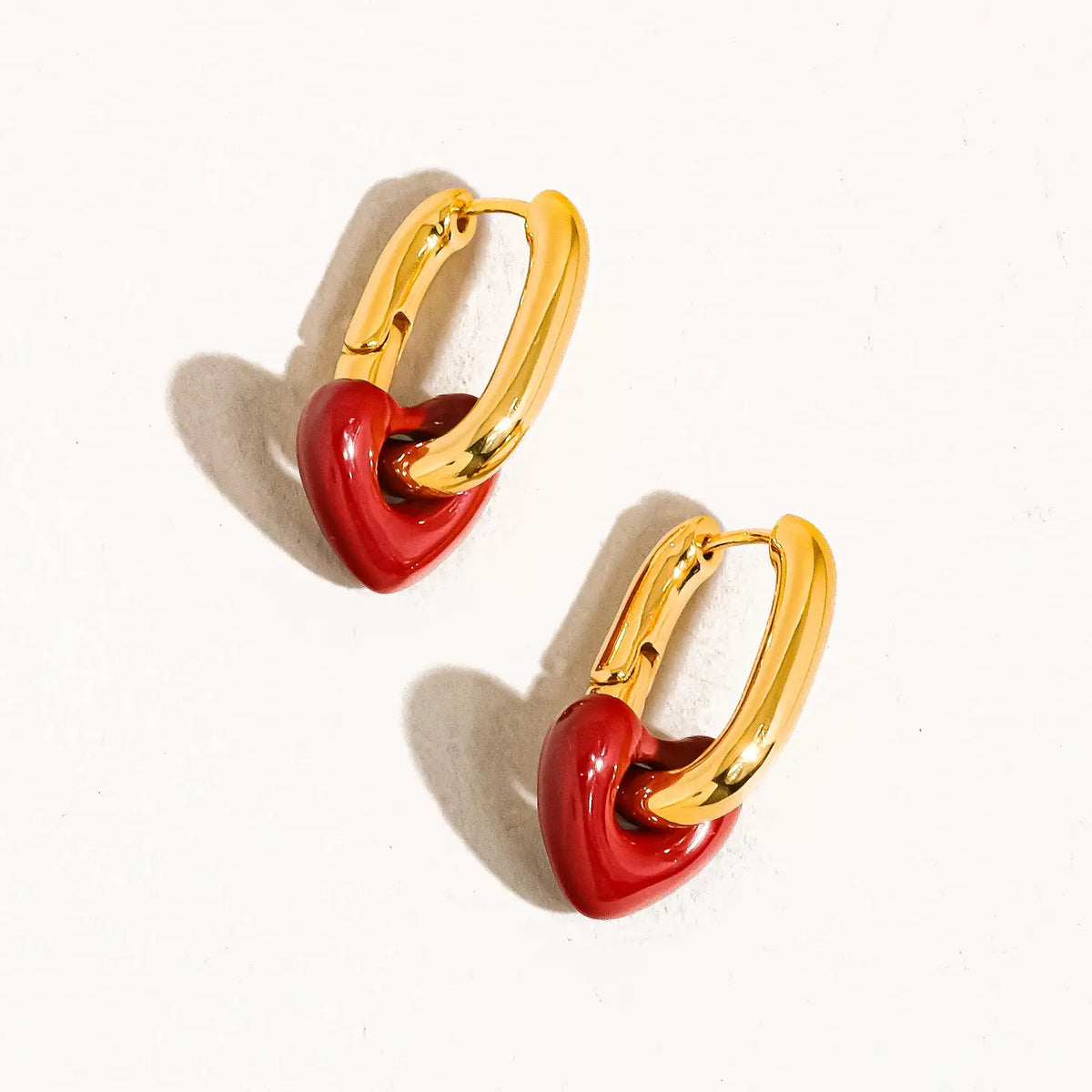 Red Heart Chain Earrings
